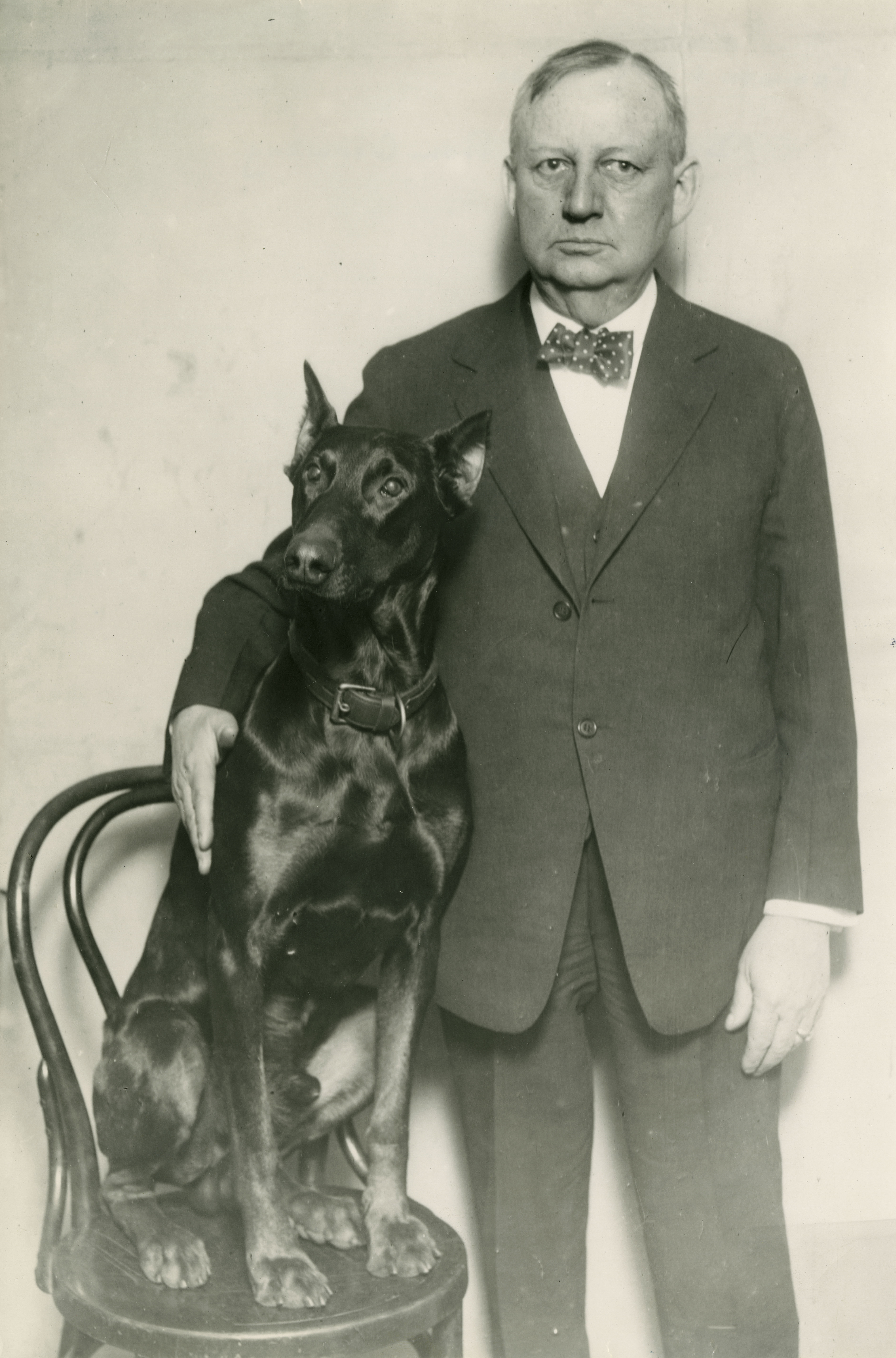 Harry Tammen with his dog Mox, 1924 [Courtesy Denver Public Library Western History Department]